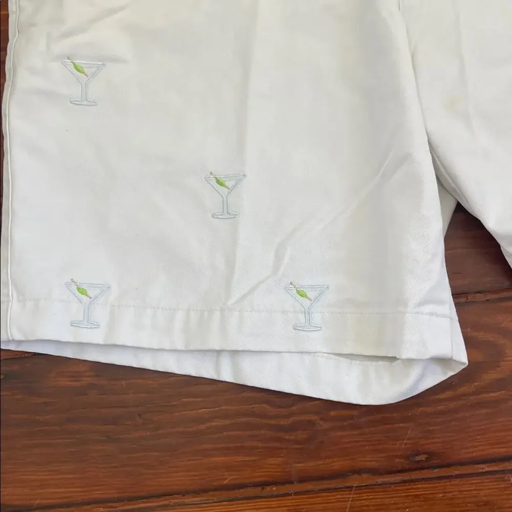 Barry Bricken Martini Glass embroidered flat front dress chino shorts sz 40